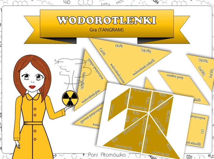 Klasa 8. Chemia. Wodorotlenki. Wzory i nazwy wodorotlenków. Układanka. Układanka. Tangram. Puzzle. Karta pracy.