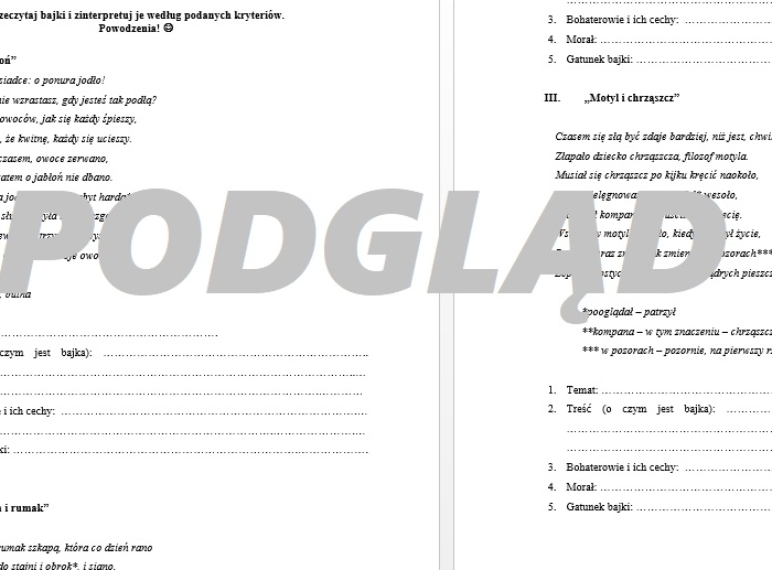 BAJKI IGNACEGO KRASICKIEGO - SPRAWDZIAN