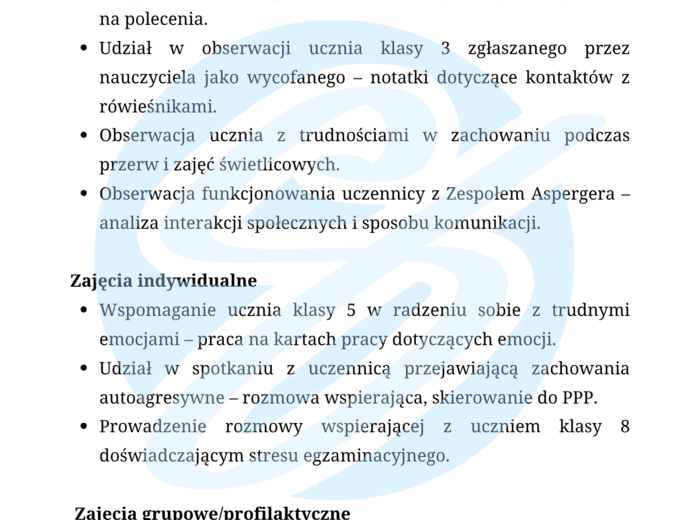 Psycholog – przykładowe wpisy do dziennika praktyk