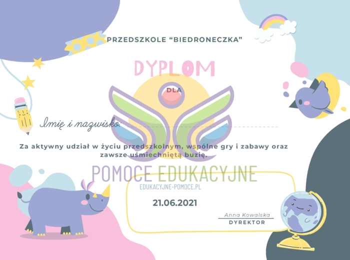 Dyplom ukończenia żłobka - nosorożec