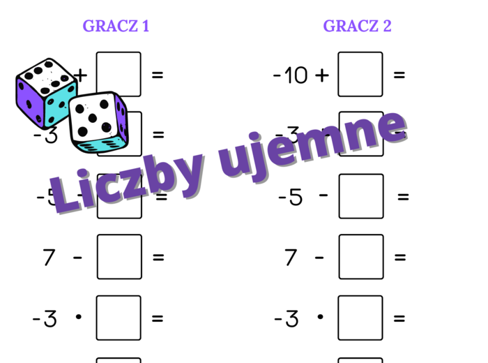 Działania na liczbach ujemnych - gra z kostką
