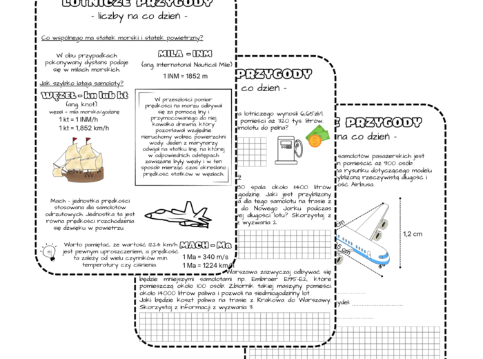 Projekt edukacyjny/innowacja - LOTNICZE PRZYGODY (liczby na co dzień, droga, prędkość, czas) klasa 6, klasa 7, klasa 8