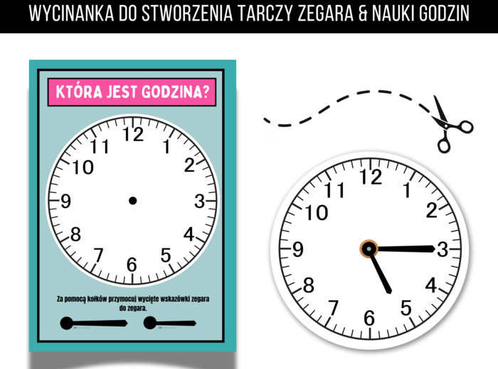 Szablon Tarczy & Wskazówek Zegara do Druku I wycięcia. Nauka Godzin dla Dzieci