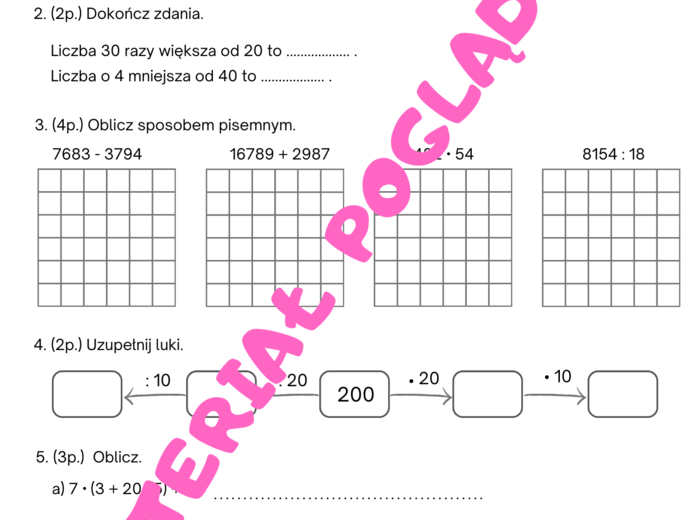 Sprawdzian. Liczby i działania. Klasa 5. GWO