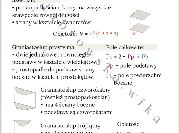 Graniastosłupy - notatka
