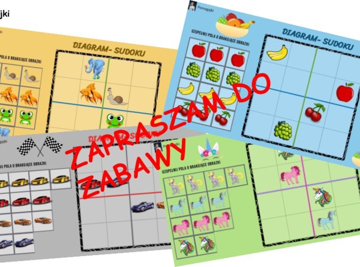 4 Sudoku 4x4 obrazkowe - interaktywne oraz do druku