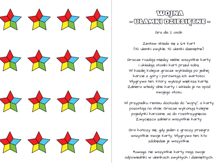 Gry - ułamki dziesiętne (czarny Piotruś, wojna, oczko, memory) klasa 4, 5, 6