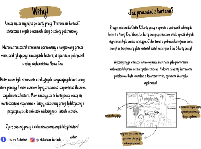 Historia na Kartach - zestaw 42 kart pracy z historii dla klasy VIII szkoły podstawowej