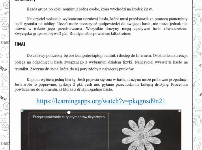 Klasa 7. Fizyka. Powtórzenie wiadomości z klasy siódmej. Kocham Cię fizyko! Gra. Zabawa. Praca grupowa. MOC powtórki.