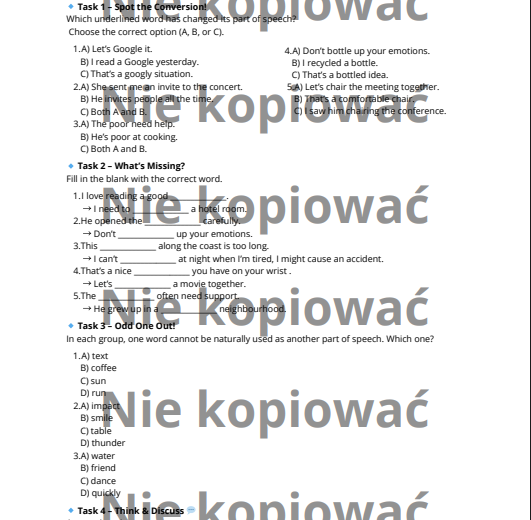 Karta Pracy When Words Change Their Jobs - Zero derivation B2