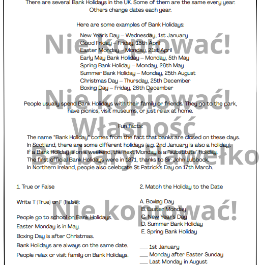 Bank Holidays in the UK