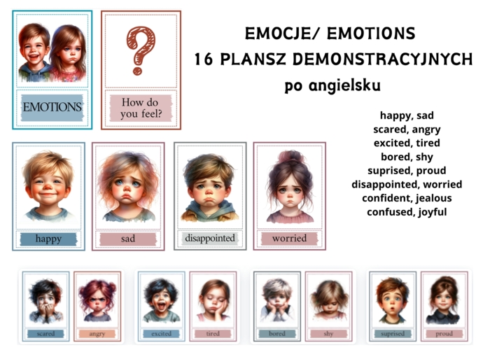 EMOCJE/ EMOTIONS - 16 PLANSZ DEMONSTRACYJNYCH po angielsku (pdf)