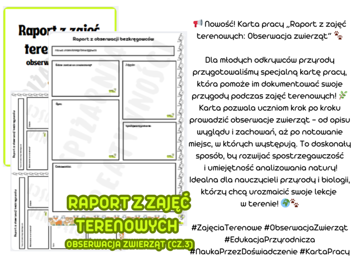Raport z zajęć terenowych - obserwacja zwierząt (cz.3) biologia, przyroda