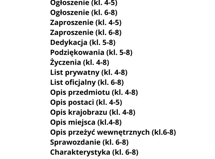 Kryteria sukcesu do prac pisemnych dla 4-8