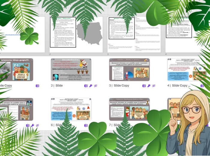 Prezentacja multimedialna, scenariusz lekcji krok po kroku plus zadania do stacji zadaniowych lub pracy w grupach o tematyce Świąt Bożego Narodzenia w genial.ly do edycji. Geografia 7..