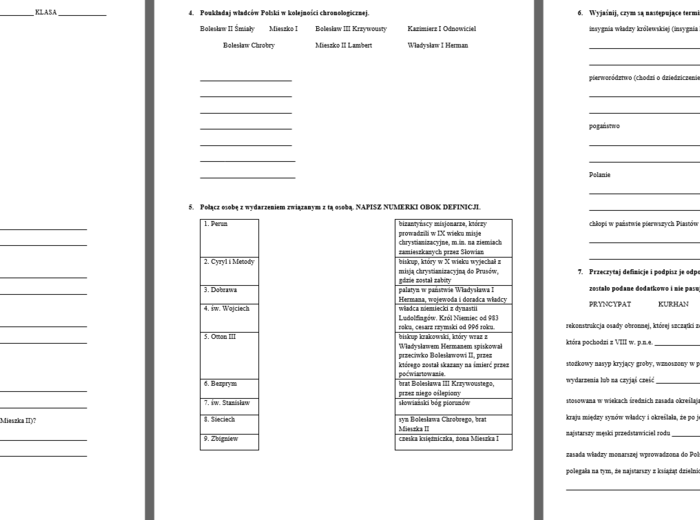Sprawdzian z historii po dziale VI (historia Nowa Era) - klasa 5