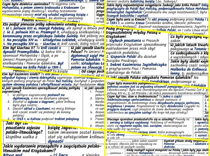 Polska: od podziału dzielnicowego do czasów pierwszych Jagiellonów (XIII–XV w.) – komplet notatek i kart pracy