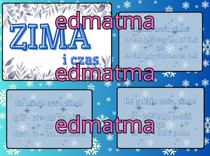 Zima i czas - gazetka szkolna + karta pracy. Matematyka