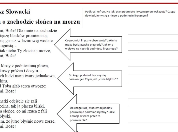 Juliusz Słowacki, "Hymn" - karta pracy
