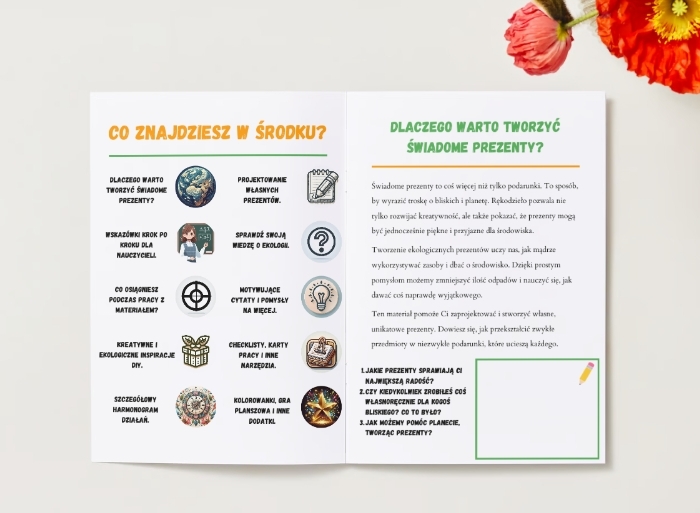 Przewodnik dydaktyczny. Plan lekcji. Ekologiczne prezenty. Pomysły na rękodzieło. Nauka planowania budżetu. Świadomość ekologiczna.