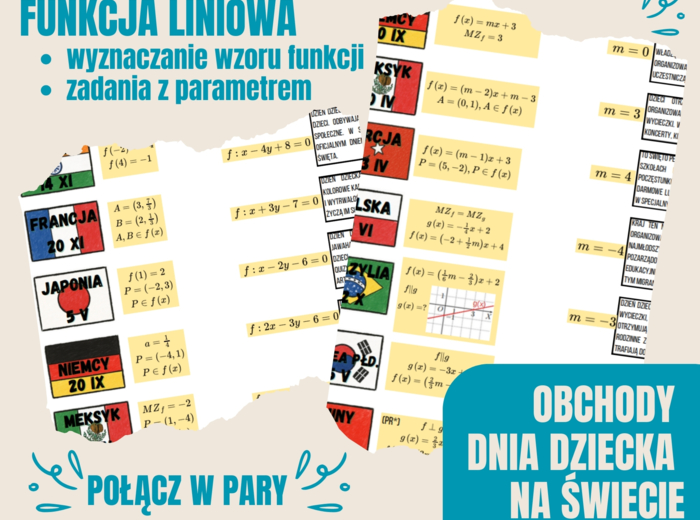 OBCHODY DNIA DZIECKA NA ŚWIECIE - wyznaczanie wzoru funkcji liniowej, funkcja liniowa zadania z parametrem - DZIEŃ DZIECKA