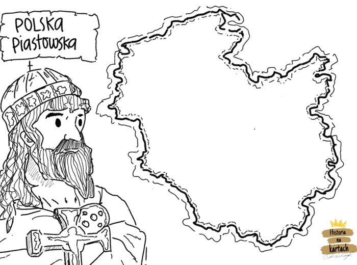 Władcy Polski i ich granice - zestaw 8 arkuszy z wizerunkami władców Polski wraz z ówczesnymi granicami