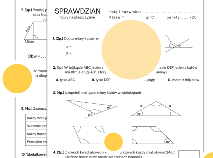 Sprawdzian - figury na płaszczyźnie. Klasa 6. GWO