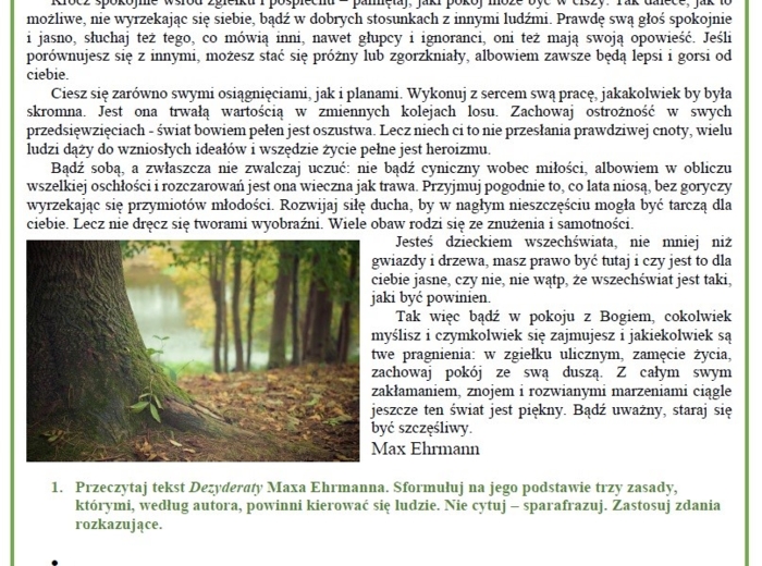 Powtórz przed egzaminem - wartości ("Dezyderata), określanie formy rzeczownika