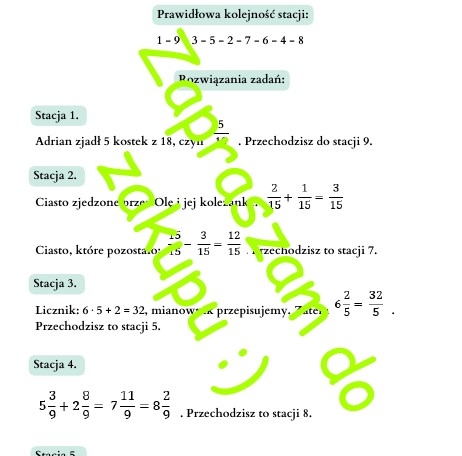 Pomysł na lekcję - stacje zadaniowe: Ułamki zwykłe.