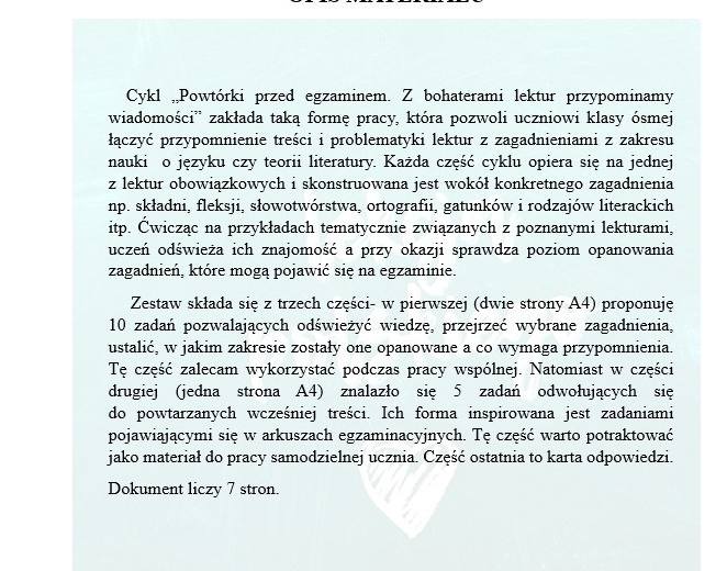 POWÓRKI PRZED EGZAMINEM. Z BOHATERAMI "KAMIENI NA SZANIEC" PRZYPOWMINAMY WIADOMOSCI Z ZAKRESU SKŁADNI.