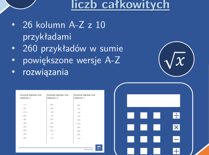 Pierwiastek kwadratowy liczb całkowitych | matematyka | 26 kolumn