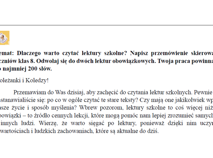📢 Wzorcowe PRZEMÓWIENIE na egzamin ósmoklasisty – Zemsta, Balladyna, SCHEMAT, WZÓR