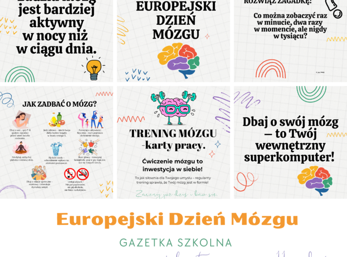 Europejski Dzień Mózgu - gazetka szkolna + karty pracy