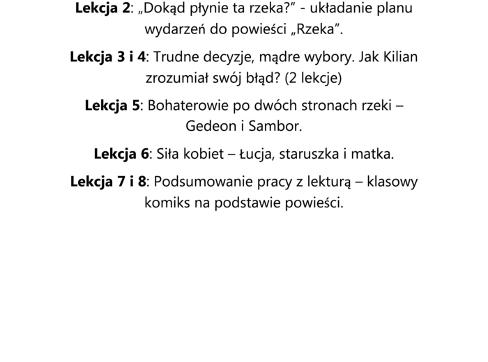 Lektura dodatkowa, klasy 4-6, Rzeka, Emilia Kiereś, motywy literackie, scenariusz lekcji, lapbook, quiz, gramatyka, zaproszenie