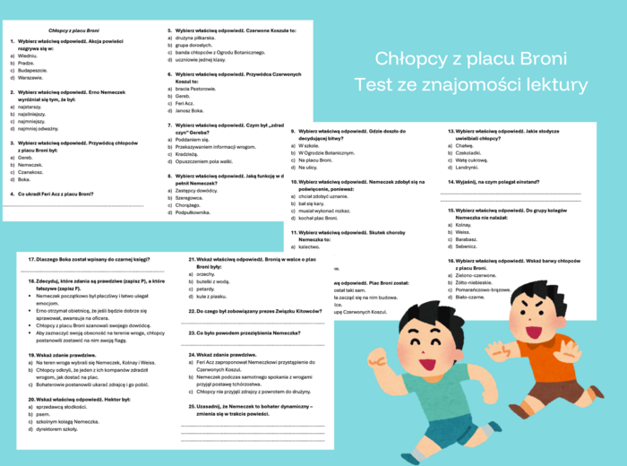 Chłopcy z placu Broni - test ze znajomości treści lektury