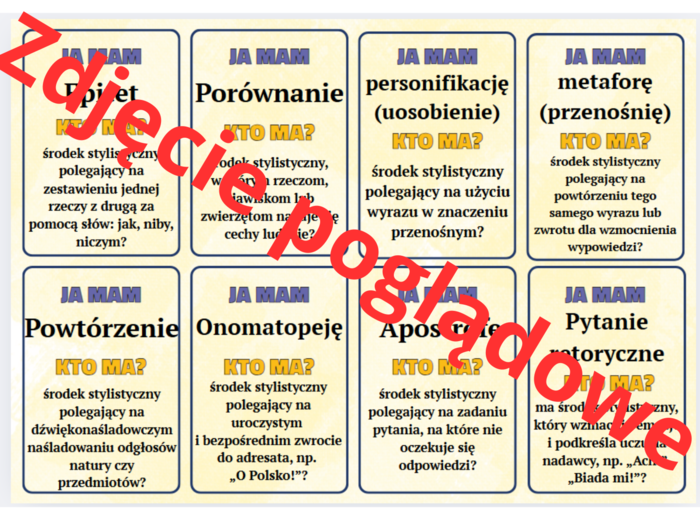 Gra dydaktyczna - Ja mam, kto ma? - Środki stylistyczne.