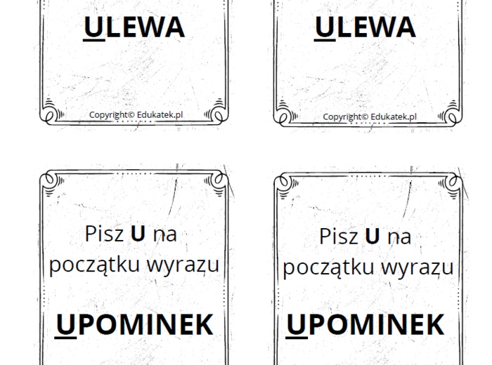 Memory ortograficzne – zasady pisowni z u-ó (wersja czarno- biała)