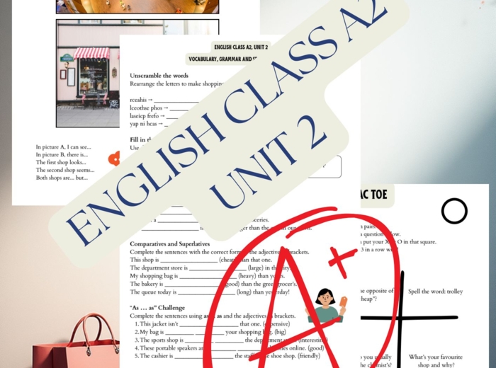 English Class A2, Unit 2 - Shopping Extra Pack – Vocabulary, Grammar & Speaking