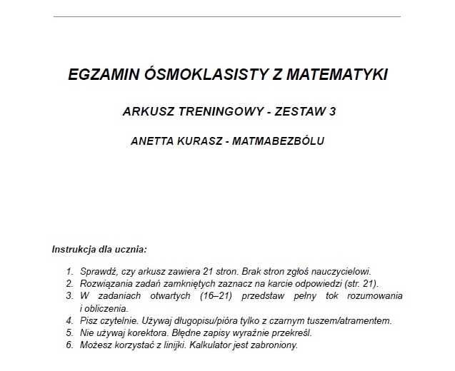 Egzamin ósmoklasisty z matematyki - Arkusz treningowy - Zestaw 3
