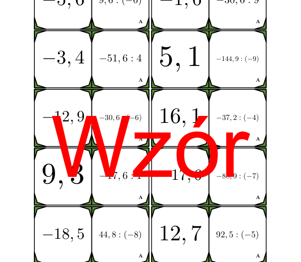 Domino - Dzielenie dodatnich i ujemnych liczb dziesiętnych | matematyka