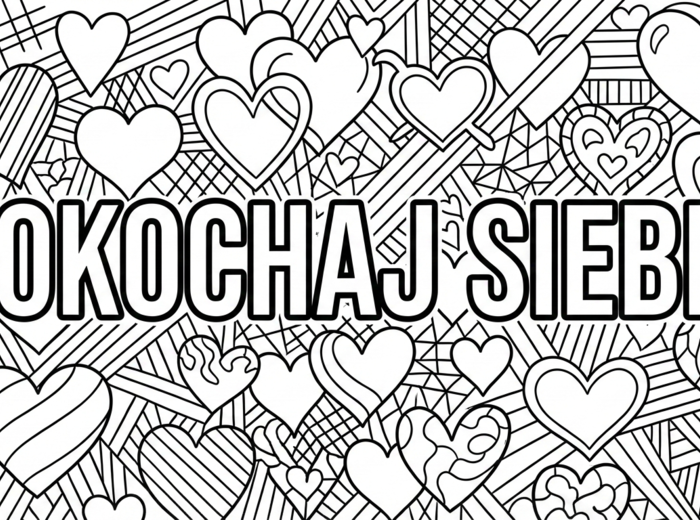 Kolorowanka XXL - Walentynki napis POKOCHAJ SIEBIE