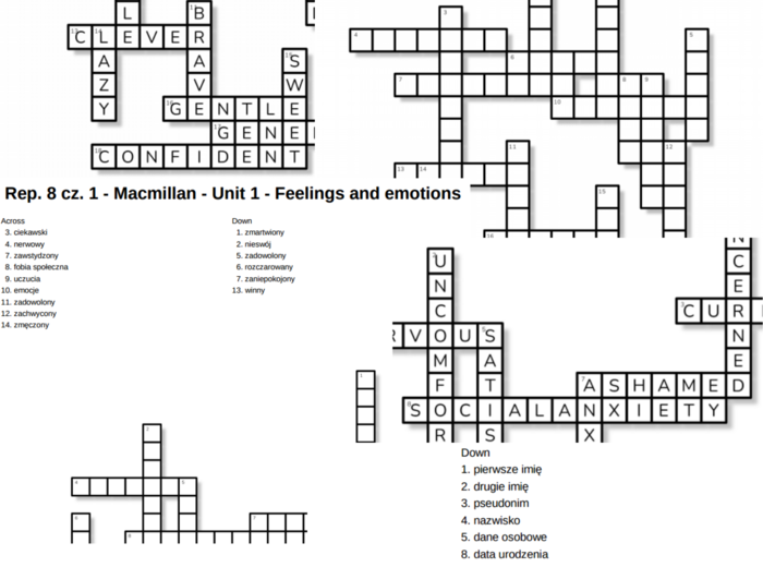 Repetytorium ósmoklasisty cz. 1 – Unit 1 (Macmillan) – krzyżówki