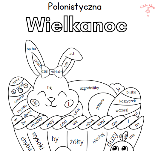 Części mowy - kolorowanka 2, Wielkanoc, karta pracy