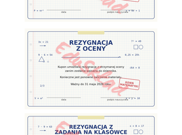 📘 Kupony motywacyjne na matematykę