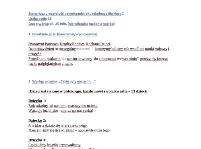 Scenariusz na uroczystość zakończenia roku dla klasy 2/ Zakończenie roku
