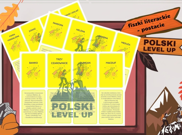 Fiszki literackie_bohaterowie klasa 1 (100 postaci)_Polski Level Up
