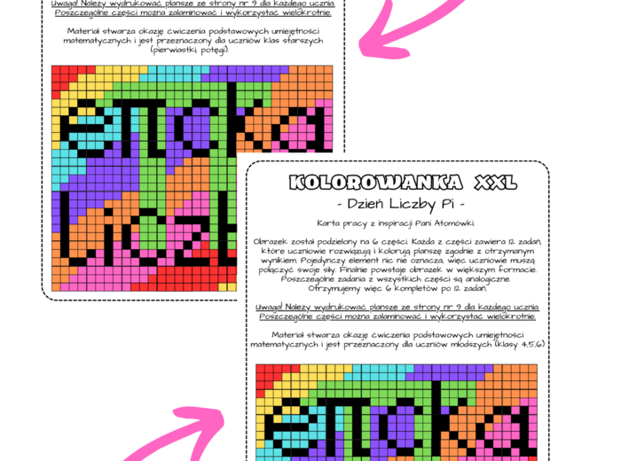 PAKIET Dzień Liczby Pi - kolorowanka XXL. Klasy 4-6 oraz 7,8