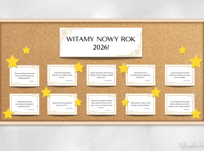 Gazetka szkolna z cytatami – „Witamy Nowy Rok 2026!”