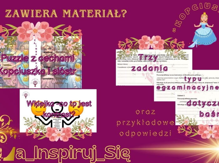 Baśnie: "Kopciuszek", "Bajka o rybaku i rybce", "Królowa pszczół", cechy baśni - karty pracy, scenariusz lekcji, zadania
