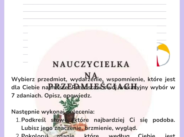 Wspomnienia z wakacji - 5 kart zadań na rozpoczęcie roku :)